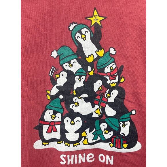 Life Is Good Kids T-Shirt Size Medium Penguins "Shine On" Graphic Faded Red NWT - Picture 3 of 5